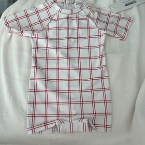 minnow Kids White & Red Plaid Short Sleeve Rashguard Swim Suit
